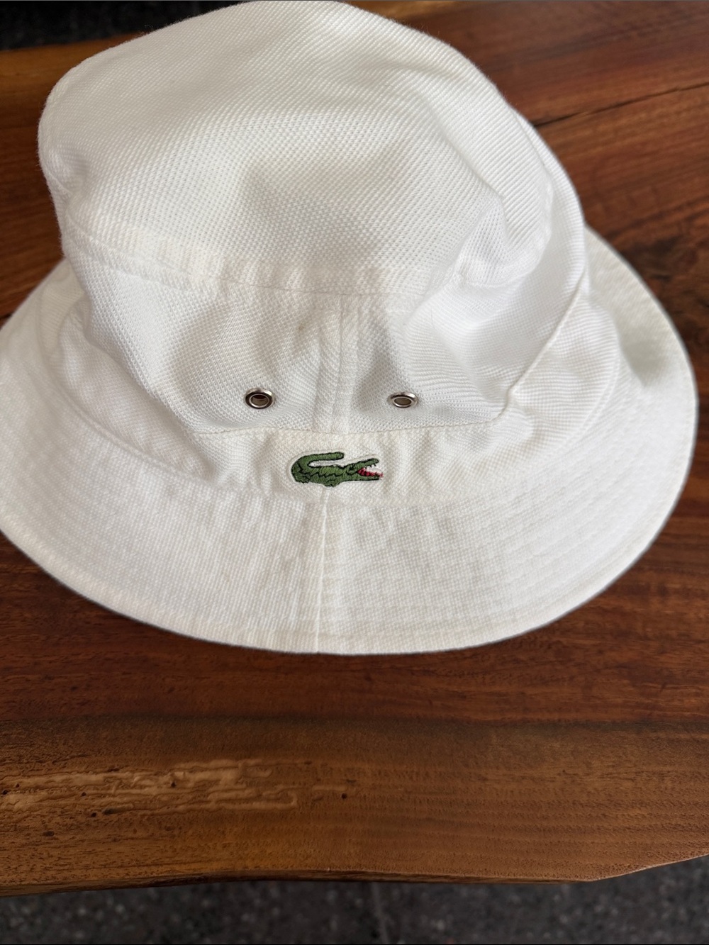 Vintage Lacoste Kids White Bucket Hat with Green Croc Logo